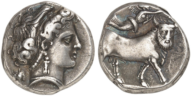 GRIECHISCHE MÜNZEN. KAMPANIEN. - Neapolis. 
Stater, 350-320 v. Chr. Nymphenkopf...