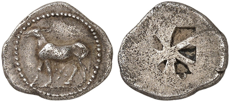 GRIECHISCHE MÜNZEN. MAKEDONIEN. - Mende. 
Tetrobol, 500-480 v. Chr. Esel / Quad...