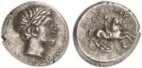 GRIECHISCHE MÜNZEN. KÖNIGREICH MAKEDONIEN. Philippos II., 359 - 336 v. Chr. 
Tetrobol. Apollonkopf / Reiter, darunter Mondsichel.
SNG ANS 710 2,68 g...