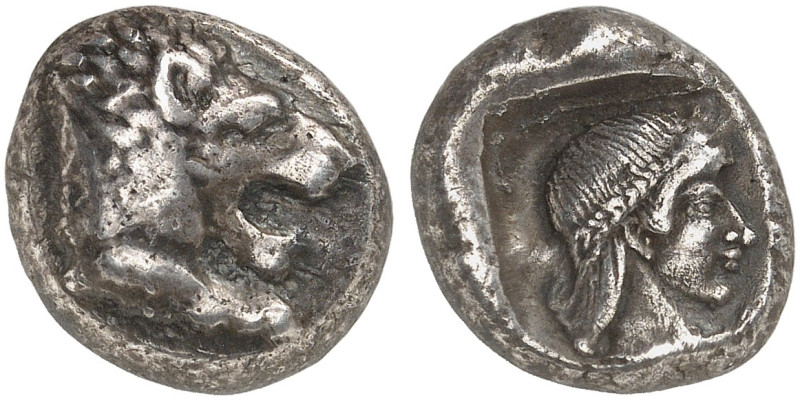 GRIECHISCHE MÜNZEN. KARIEN. - Knidos. 
Drachme, 500-480 v. Chr. Löwenprotome / ...