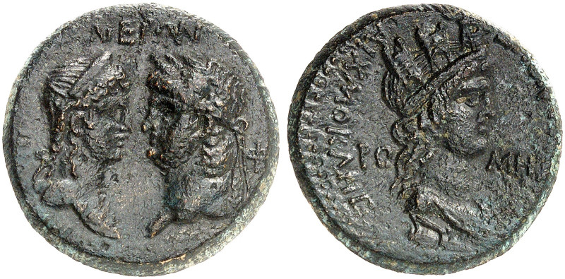 GRIECHISCHE MÜNZEN. IONIEN. - Ephesos. Nero, 54 - 68, und Poppaea. 
Bronze. Rev...