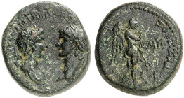 GRIECHISCHE MÜNZEN. IONIEN. - Smyrna. Nero, 54 - 68, und Agrippina II. 
Bronze, 54-59 n. Chr. Rev. Nemesis. Magistrat Aulos Gessios Philppatris.
RPC...