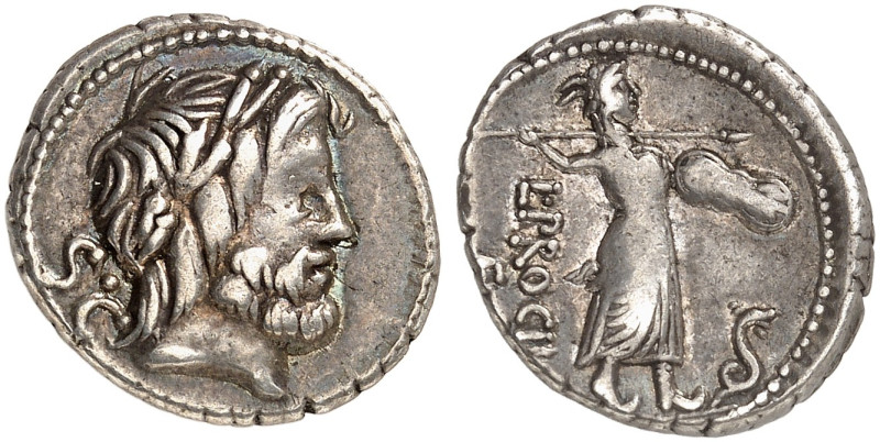 RÖMISCHE MÜNZEN. RÖMISCHE REPUBLIK. L. Procilius. 
Denar, 80 v. Chr. Iuppiterko...