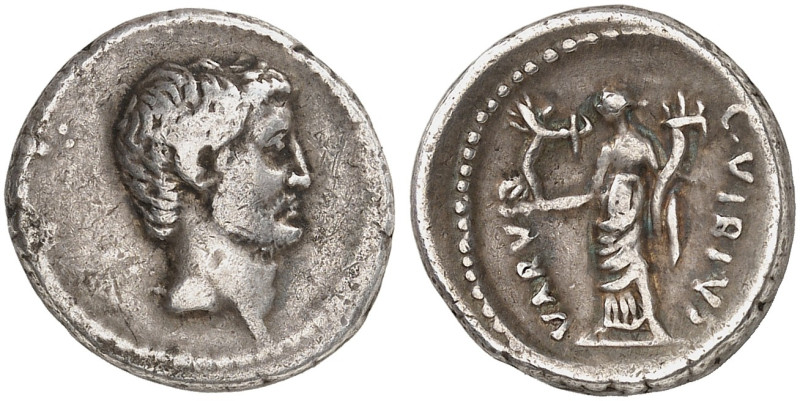 RÖMISCHE MÜNZEN. RÖMISCHE REPUBLIK. C. Vibius Varus. 
Denar, 42 v. Chr. Kopf de...