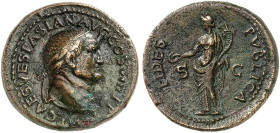 RÖMISCHE MÜNZEN. RÖMISCHE KAISERZEIT. Vespasianus, 69 - 79. 
Dupondius, Lugdunum. Rev. Stehende Fides mit Patera und Füllhorn.
RIC 1210 15,16 g hohe...