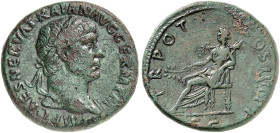 RÖMISCHE MÜNZEN. RÖMISCHE KAISERZEIT. Traianus, 98 - 117. 
Sesterz. Rev. Thronende Pax.
RIC 432; C. 636 25,23 g grüne Patina, ss