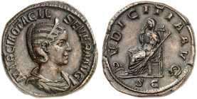 RÖMISCHE MÜNZEN. RÖMISCHE KAISERZEIT. Otacilia Severa, gest. 248 (?). 
Sesterz. Rev. Thronende Pudicitia.
RIC 209a; C. 55 21,55 g braune Patina, vz...
