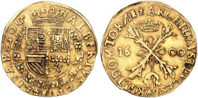 EUROPA. - TOURNAI. Albert und Isabella, 1598-1621. 
Double Albertin 1600.
Friedb. 389, Delm. 437 Gold ss

ex Kroha 36 (1984) 807