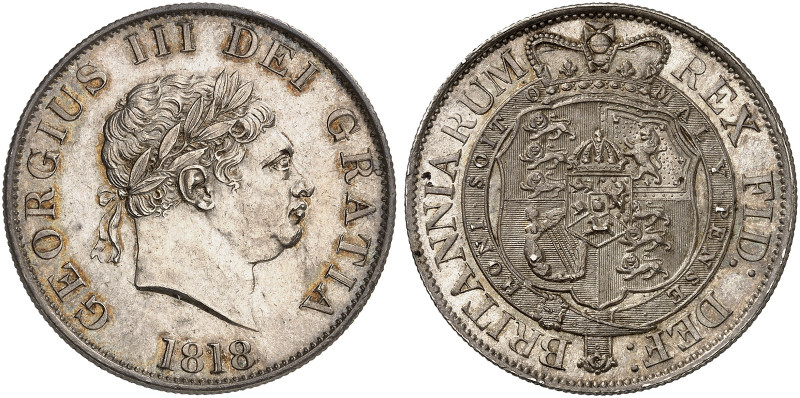 EUROPA. ENGLAND. George III., 1760-1820. 
1/2 Crown 1818.
S. 3789 schöne Patin...