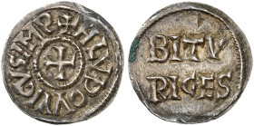 EUROPA. FRANKREICH. - KAROLINGER. Ludwig, "der Fromme", 814-840. 
Denar, Bourges. Kreuz / BITV / RIGES.
Depeyrot 177, M. G. 410 Var. f. vz