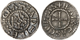 EUROPA. FRANKREICH. - KAROLINGER. Karl, "der Kahle", 843-877. 
Denar, Bayeux. Karolusmonogramm / Kreuz.
Depeyrot 127, M. G. 887 R ! schöne Patina, s...