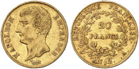 EUROPA. FRANKREICH. - Königreich. Napoléon I., 1804-1814. 
20 Francs AN 12 (1803-1804), A - Paris.
Friedb. 487, Gad. 1021, Schlumb. 6 Gold ss