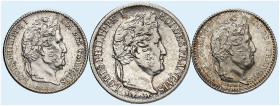 EUROPA. FRANKREICH. - Königreich. Louis Philippe I., 1830-1848. 
Lot von 3 Stück: 1/2 Franc 1833, A - Paris, 1/4 Franc 1840, A - Paris, 25 Centimes 1...