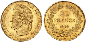 EUROPA. FRANKREICH. - Königreich. Louis Philippe I., 1830-1848. 
20 Francs à la tête laurée 1848, A - Paris.
Friedb. 560, Gad. 1031, Schlumb. 227 Go...