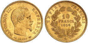 EUROPA. FRANKREICH. - Königreich. Napoléon III., 1852-1870. 
10 Francs à la tête nue 1858, A - Paris.
Friedb. 576a, Gad. 1014, Schlumb. 298 Gold vz...