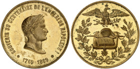 EUROPA. FRANKREICH. - Königreich. Napoléon III., 1852-1870. 
Vergoldete Bronzemedaille 1869 (unsigniert, 50,4 mm), auf den 100. Geburtstag von Napolé...