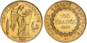EUROPA. FRANKREICH. III. République, 1871-1940. 
100 Francs type Génie 1882, A - Paris.
Friedb. 590, Gad. 1137, Schlumb. 403 Gold kl. Rdf., f. vz