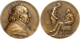 EUROPA. FRANKREICH. Medaillen. 
Bronzemedaille 1886 (von O. Roty, 68,2 mm), auf den 100. Geburtstag des Chemikers Michel Eugéne Cheureul. Sein Brustb...