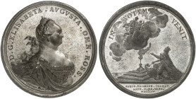 EUROPA. RUSSLAND. Elisabeth I., 1741-1761. 
Zinnmedaille 1754 (von T. Iwanoff u. S. Judin, 64,2 mm), auf die Geburt des späteren Zaren Paul I. Brustb...