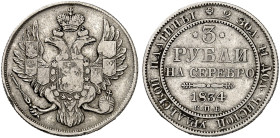 EUROPA. RUSSLAND. Nikolaus I., 1825-1855. 
3 Rubel 1834, St. Petersburg.
Friedb. 160, Uzd. 379, Bitkin 80, Schlumb. 99 Platin Rdf., ss