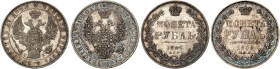 EUROPA. RUSSLAND. Nikolaus I., 1825-1855. 
Lot von 2 Stück: Rubel 1846, 1850, St. Petersburg.
Dav. 283, Uzd. 1640, 1678, Bitkin 208, 226 kl. Rdf., s...