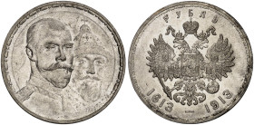 EUROPA. RUSSLAND. Nikolaus II., 1894-1917. 
Rubel 1913, St. Petersburg, auf die 300-Jahrfeier des Hauses Romanov.
Dav. 298, Uzd. 4201, Bitkin 336 kl...