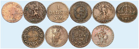 EUROPA. SCHWEDEN. Karl XII., 1697-1718. 
Lot von 10 Stück: Ku-Daler Silvermynt 1715-1719. Görtz'sche Notdaler.
SM 213-216, 217a, 218-222, Köhler 173...