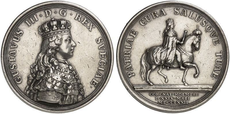EUROPA. SCHWEDEN. Gustav III., 1771-1792. 
Silbermedaille 1772 (von G. Ljungber...