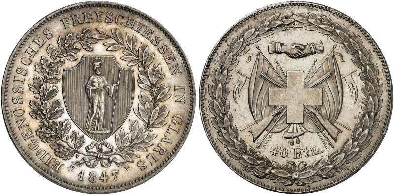 EUROPA. SCHWEIZ. - EIDGENOSSENSCHAFT. 
40 Batzen 1847, Freischießen in Glarus....