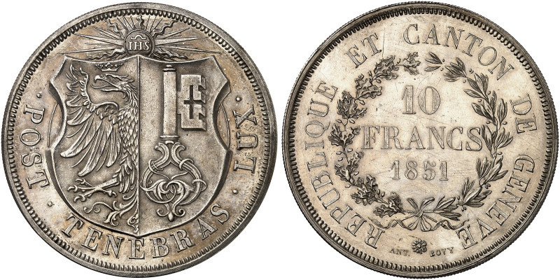 EUROPA. SCHWEIZ. - EIDGENOSSENSCHAFT. 
10 Franken 1851, Schützenfest in Genf.
...