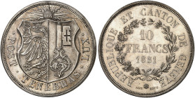 EUROPA. SCHWEIZ. - EIDGENOSSENSCHAFT. 
10 Franken 1851, Schützenfest in Genf.
Dav. 374, D. T. 279, HMZ 2-1342 kl. Kr., vz