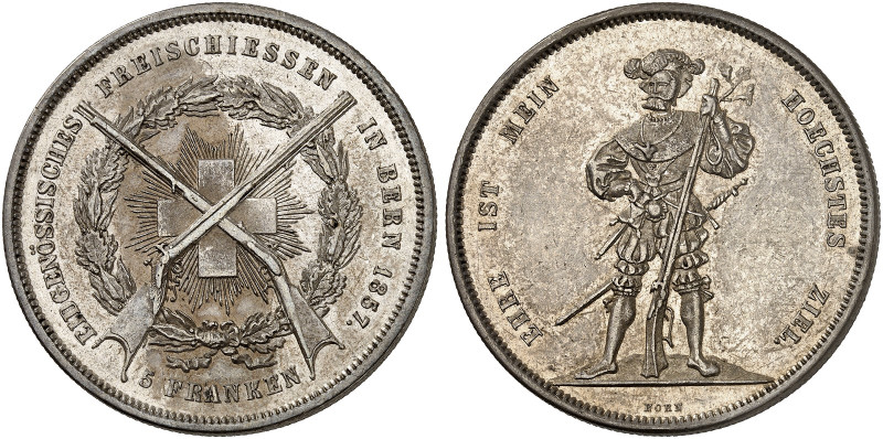 EUROPA. SCHWEIZ. - EIDGENOSSENSCHAFT. 
5 Franken 1857, Freischießen in Bern.
D...