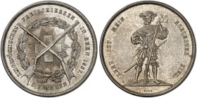 EUROPA. SCHWEIZ. - EIDGENOSSENSCHAFT. 
5 Franken 1857, Freischießen in Bern.
Dav. 378, Divo S 4, HMZ 2-1343b vz / f. St