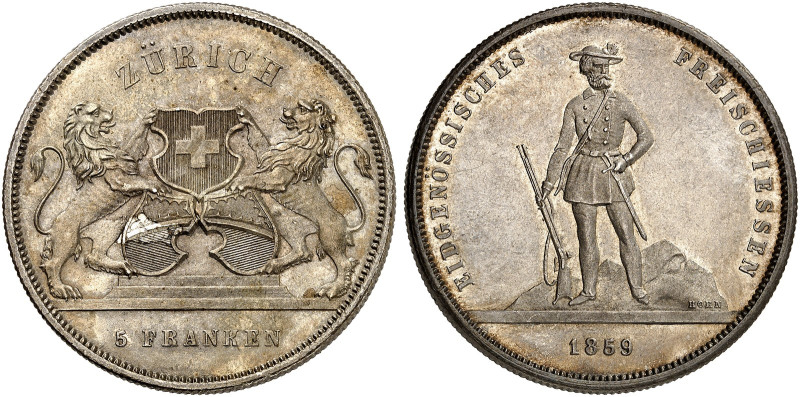 EUROPA. SCHWEIZ. - EIDGENOSSENSCHAFT. 
5 Franken 1859, Freischießen in Zürich....