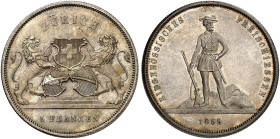 EUROPA. SCHWEIZ. - EIDGENOSSENSCHAFT. 
5 Franken 1859, Freischießen in Zürich.
Dav. 379, Divo S 5, HMZ 2-1343c f. St