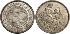 EUROPA. SCHWEIZ. - EIDGENOSSENSCHAFT. 
5 Franken 1865, Schützenfest in Schaffhausen.
Dav. 382, Divo S 8, HMZ 2-1343f vz