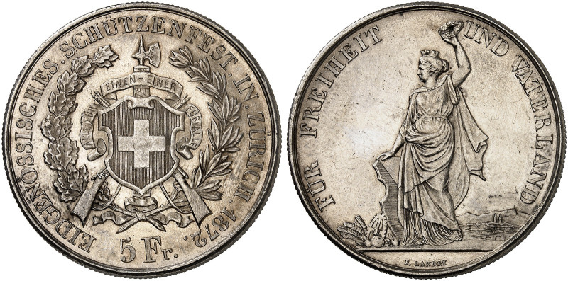 EUROPA. SCHWEIZ. - EIDGENOSSENSCHAFT. 
5 Franken 1872, Schützenfest in Zürich....