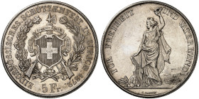 EUROPA. SCHWEIZ. - EIDGENOSSENSCHAFT. 
5 Franken 1872, Schützenfest in Zürich.
Dav. 385, Divo S 11, HMZ 2-1343i l. Haarlinien, vz
