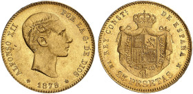 EUROPA. SPANIEN. Alfonso XII., 1874-1885. 
25 Pesetas 1879, Madrid.
Friedb. 342, C. C. 15930, Schlumb. 280 Gold min. Rdf., vz