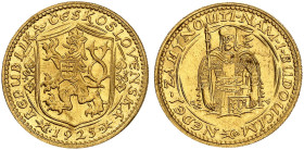 EUROPA. TSCHECHOSLOWAKEI. - Republik, 1918-1992. 
Dukat 1925, Kremnitz, Hl. Wenzel.
Friedb. 2, Schlumb. 16 Gold vz