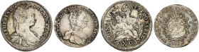 EUROPA. UNGARN. - Königreich. Maria Theresia, 1740-1780. 
Lot von 2 Stück: 15 Kreuzer 1744, 7 Kreuzer 1765, Kremnitz.
Her. 1110, 1255, Eypelt. 247, ...
