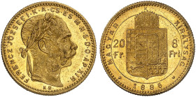 EUROPA. UNGARN. - Königreich. Franz Joseph I., 1848-1916. 
8 Forint 1886, Kremnitz.
Friedb. 243, Her. 270, Huszár 2117, Schlumb. 69 Gold vz