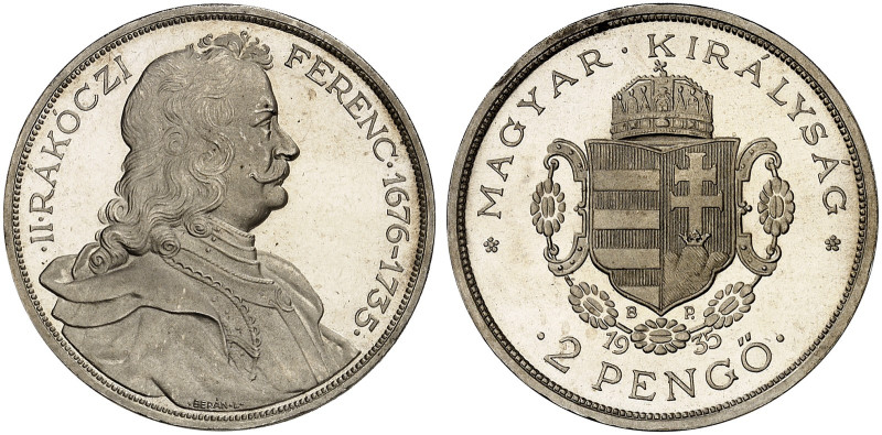 EUROPA. UNGARN. - Republik. 
2 Pengö 1935, auf den 200. Todestag von Ferenc Rak...