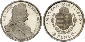EUROPA. UNGARN. - Republik. 
2 Pengö 1935, auf den 200. Todestag von Ferenc Rakoczi II..
Huszár 2263 min. Haarlinien, PP