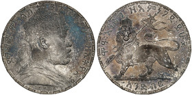 ÜBRIGES AUSLAND. ÄTHIOPIEN. Menelik II., 1889-1913. 
1 Birr EE 1892 = 1899, Paris.
Dav. 30, KM 19 Prachtexemplar ! schöne Patina, PP