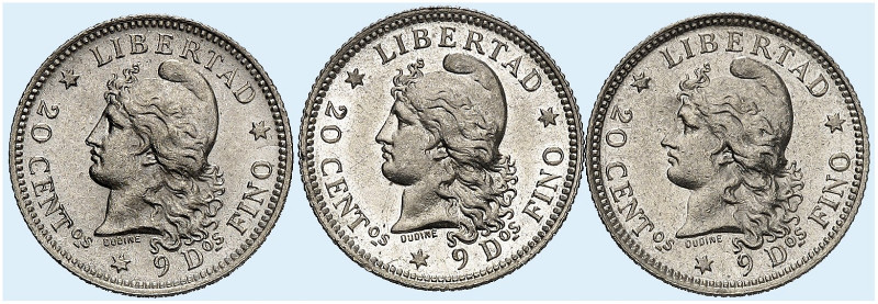 ÜBRIGES AUSLAND. ARGENTINIEN. - Republik seit 1816. 
Lot von 3 Stück: 20 Centav...