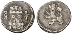 ÜBRIGES AUSLAND. CHILE. Ferdinand VII. von Spanien, 1808-1819. 
1/4 Real 1817.
KM 73, C. C. 13595 ss