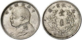 ÜBRIGES AUSLAND. CHINA. - Volksrepublik seit 1911. 
10 Cents Jahr 3 = 1914.
KM 326 kl. Rdf., ss - vz