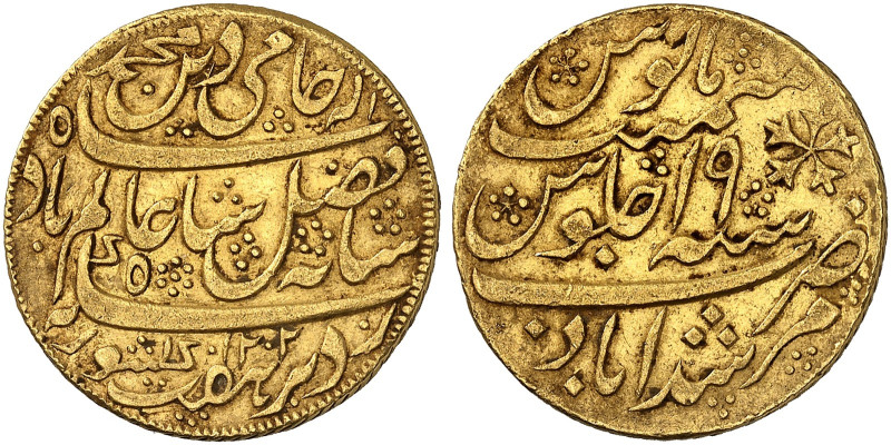 ÜBRIGES AUSLAND. INDIEN. Shah Alam, 1759-1806. 
Mohur Jahr 19 (geprägt 1790), K...