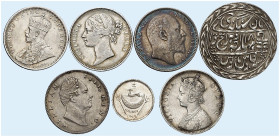 ÜBRIGES AUSLAND. - BRITISCH INDIEN. Wilhelm IV. 1830-1837. 
Lot von 7 Stück: Rupie 1835, Victoria, Rupie 1840, 1862, Edward VII., Rupie 1910, George ...